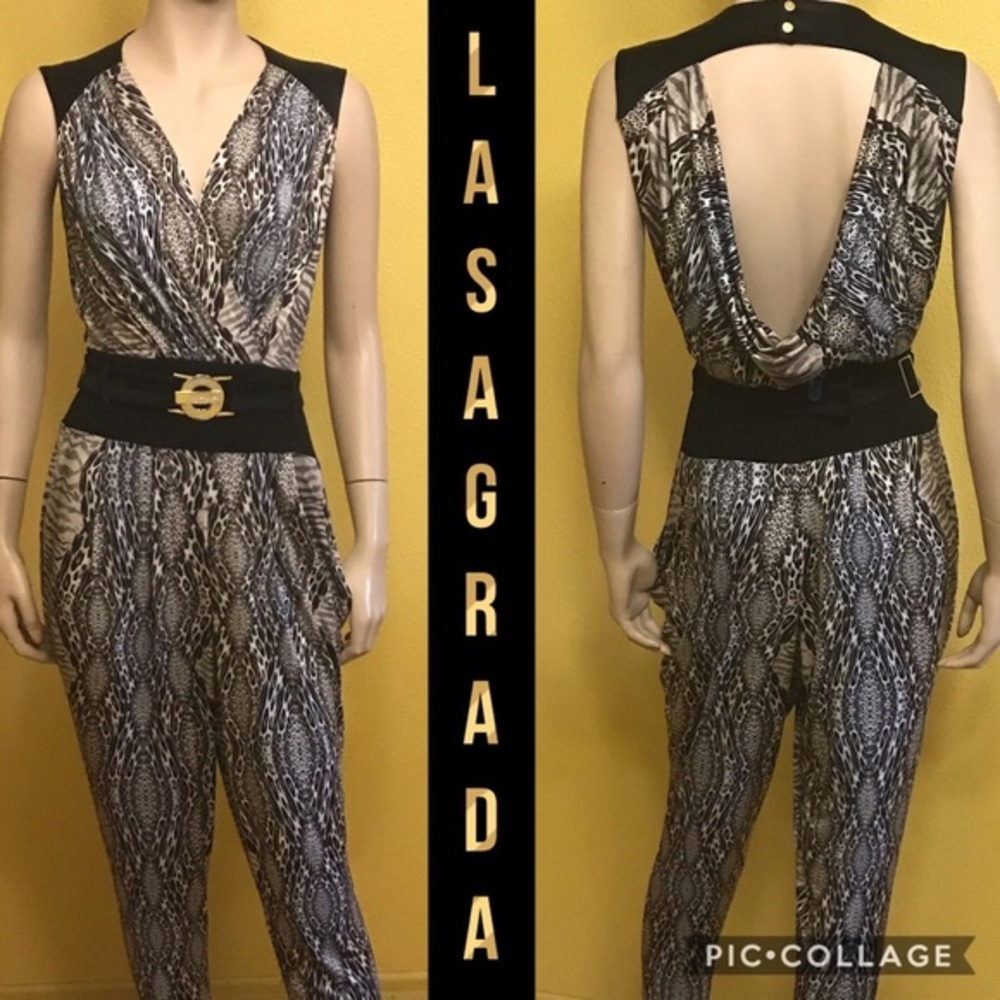 Animal Print Jumpsuit Open Back by Lasagrada